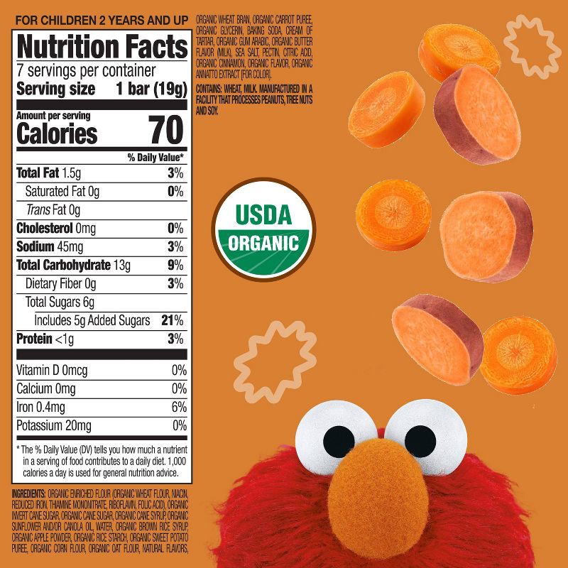 slide 6 of 10, Earth's Best Organic Sweet Potato Carrot Toddler Snack Bars Sesame Street Sunny Days - 7ct, 7 ct