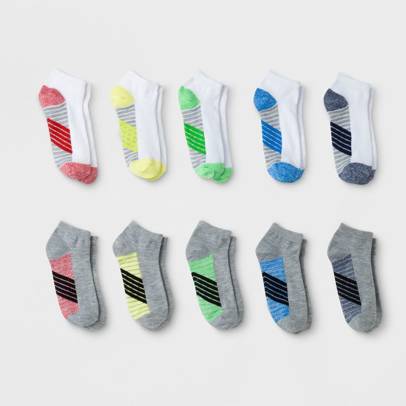 slide 1 of 2, Boys' 10pk Stripe Low Cut Socks - Cat & Jack™ M, 10 ct