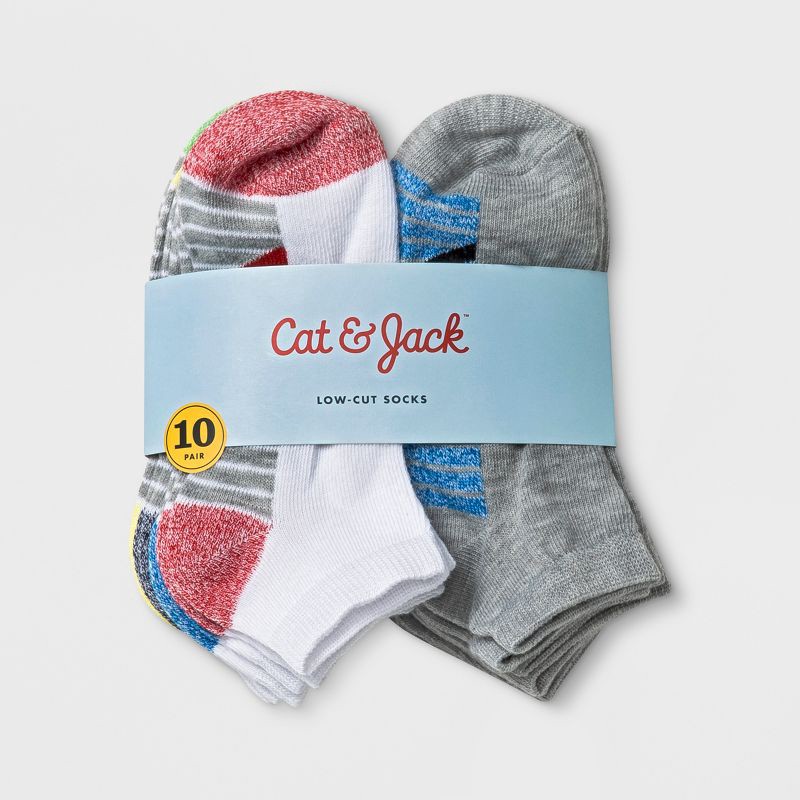 slide 2 of 2, Boys' 10pk Stripe Low Cut Socks - Cat & Jack™ L, 10 ct