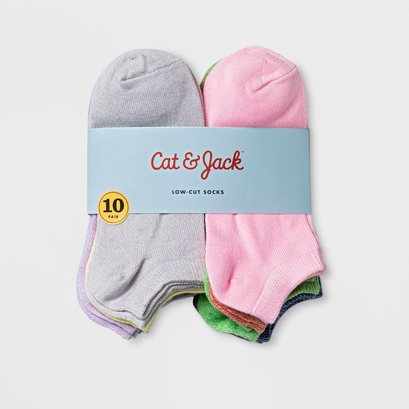 slide 2 of 2, Girls' 10pk Lightweight No-Show Low Cut Socks - Cat & Jack™ M, 10 ct