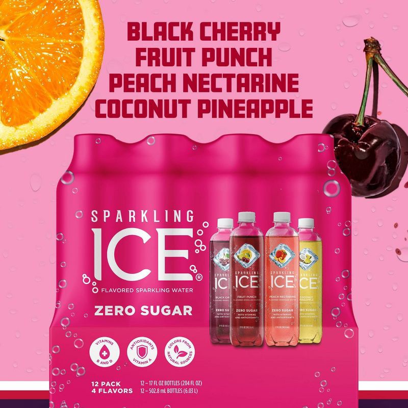 slide 2 of 10, Sparkling ICE Variety Pack-Black Cherry/Peach Nectarine/Coconut Pineapple/Fruit Punch - 12pk/17 fl oz Bottles, 12 ct; 17 fl oz