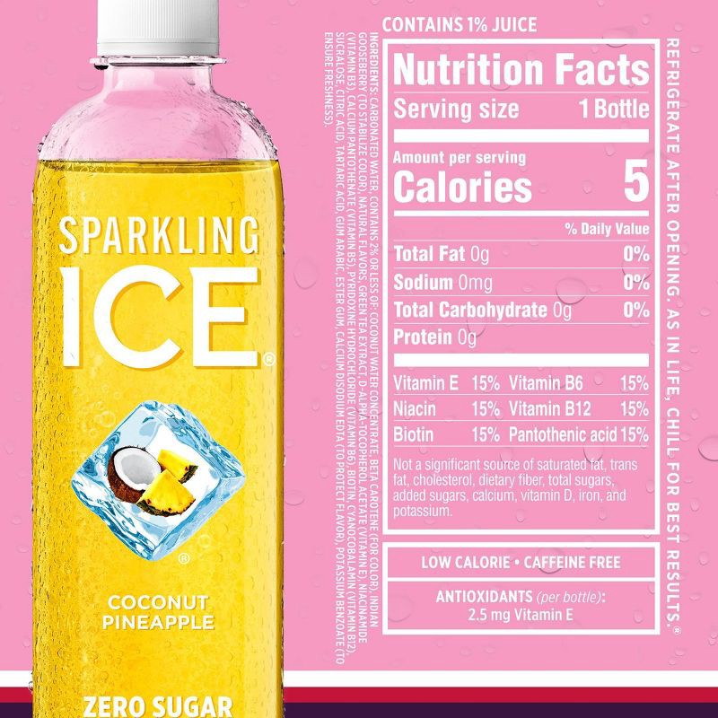 slide 8 of 10, Sparkling ICE Variety Pack-Black Cherry/Peach Nectarine/Coconut Pineapple/Fruit Punch - 12pk/17 fl oz Bottles, 12 ct; 17 fl oz