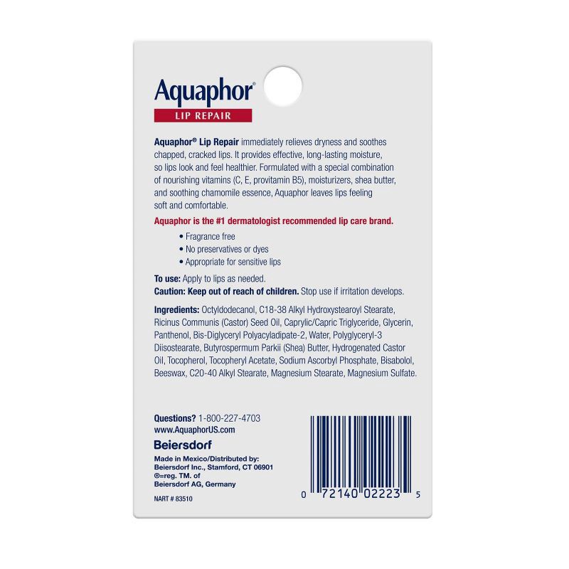 slide 6 of 6, Aquaphor Immediate Relief Lip Repair Balm - 2ct/ 0.70 fl oz, 2 ct, 0.70 fl oz