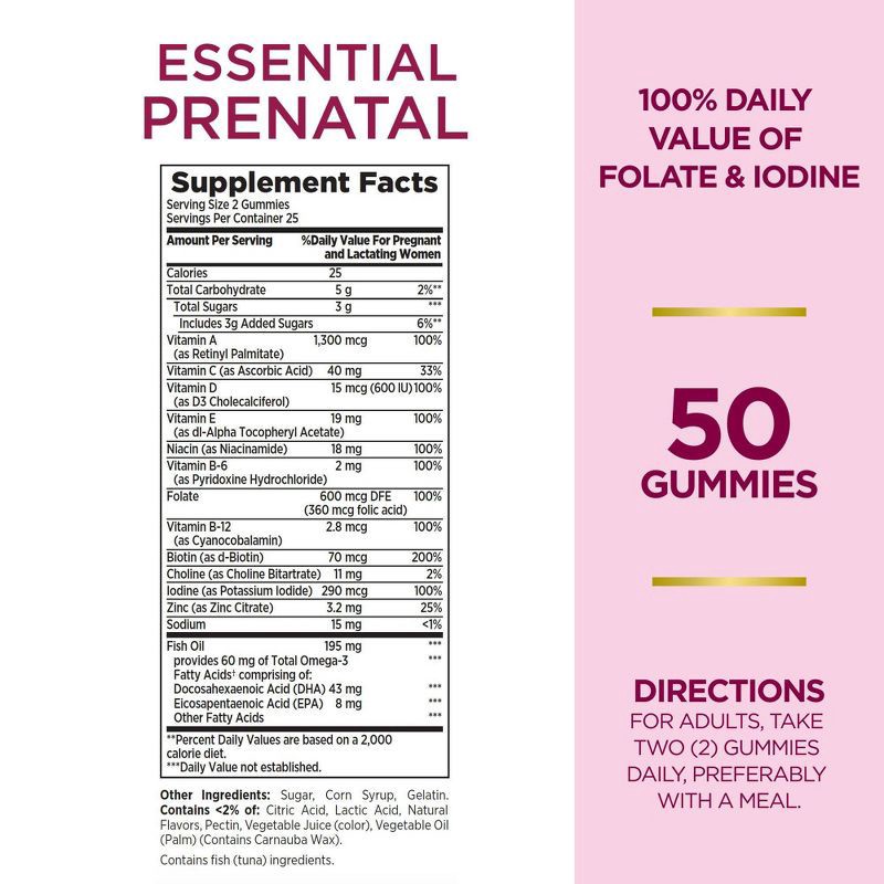 slide 5 of 5, Nature's Bounty Optimal Solutions Prenatal Gummies - Strawberry - 50ct, 50 ct