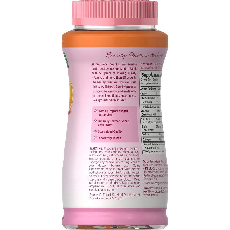 slide 2 of 5, Nature's Bounty Optimal Solutions Hair, Skin & Nail Gummies with Biotin & Collagen - Orange - 80ct, 80 ct