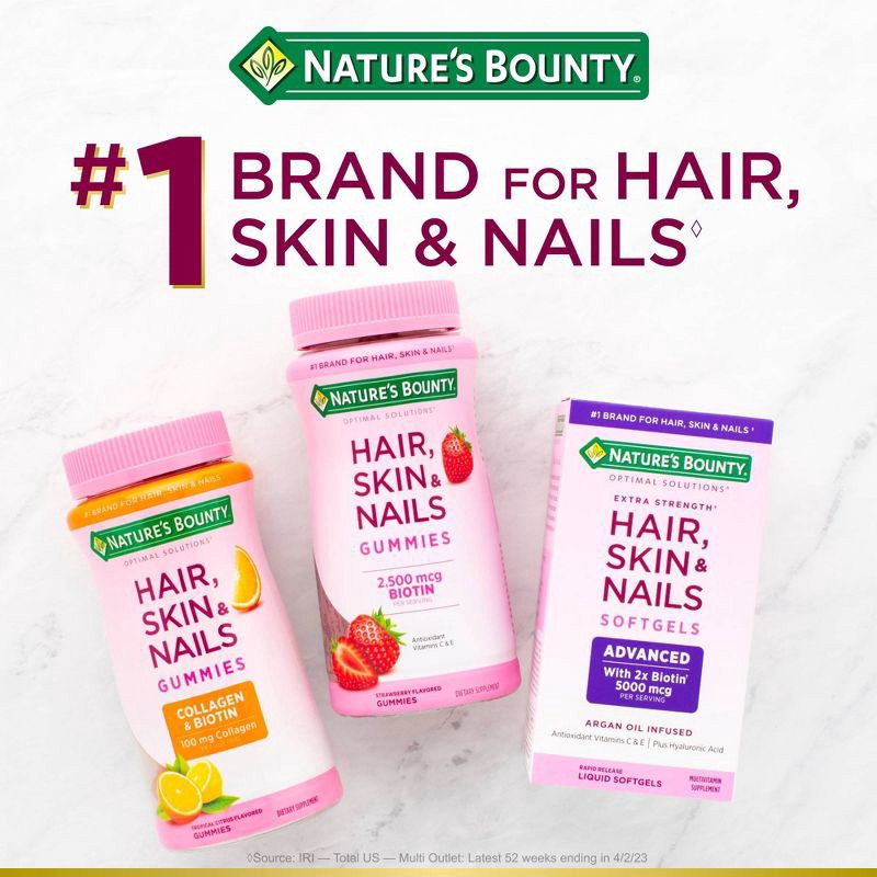 slide 4 of 5, Nature's Bounty Optimal Solutions Hair, Skin & Nail Gummies with Biotin & Collagen - Orange - 80ct, 80 ct