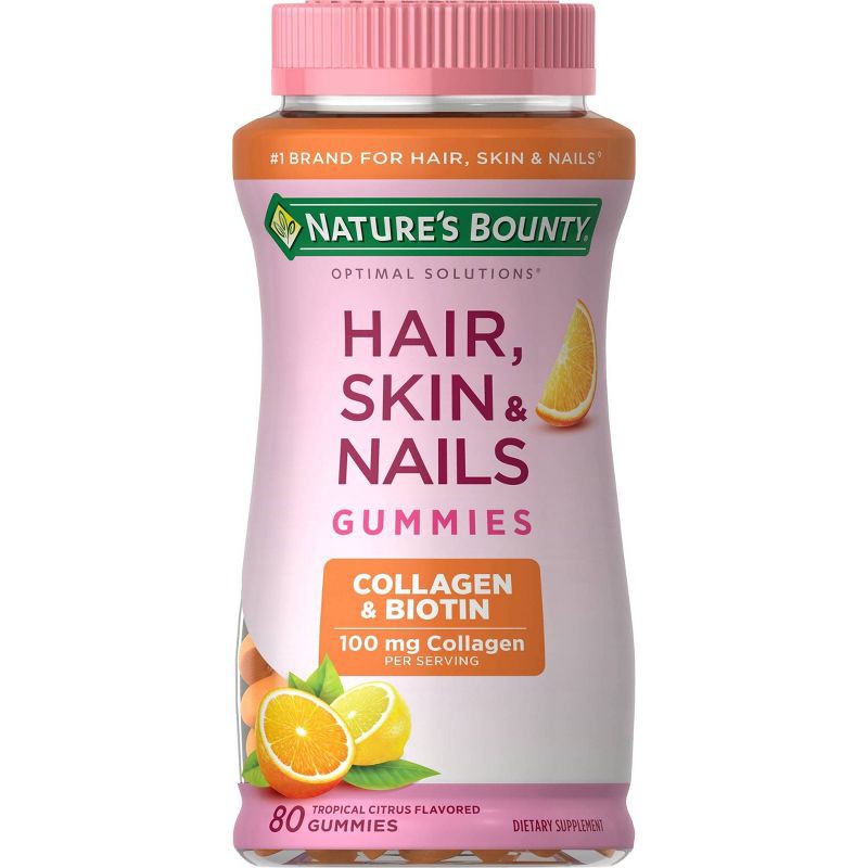 slide 1 of 4, Nature's Bounty Optimal Solutions Hair, Skin & Nail Gummies with Biotin & Collagen - Orange - 80ct, 80 ct