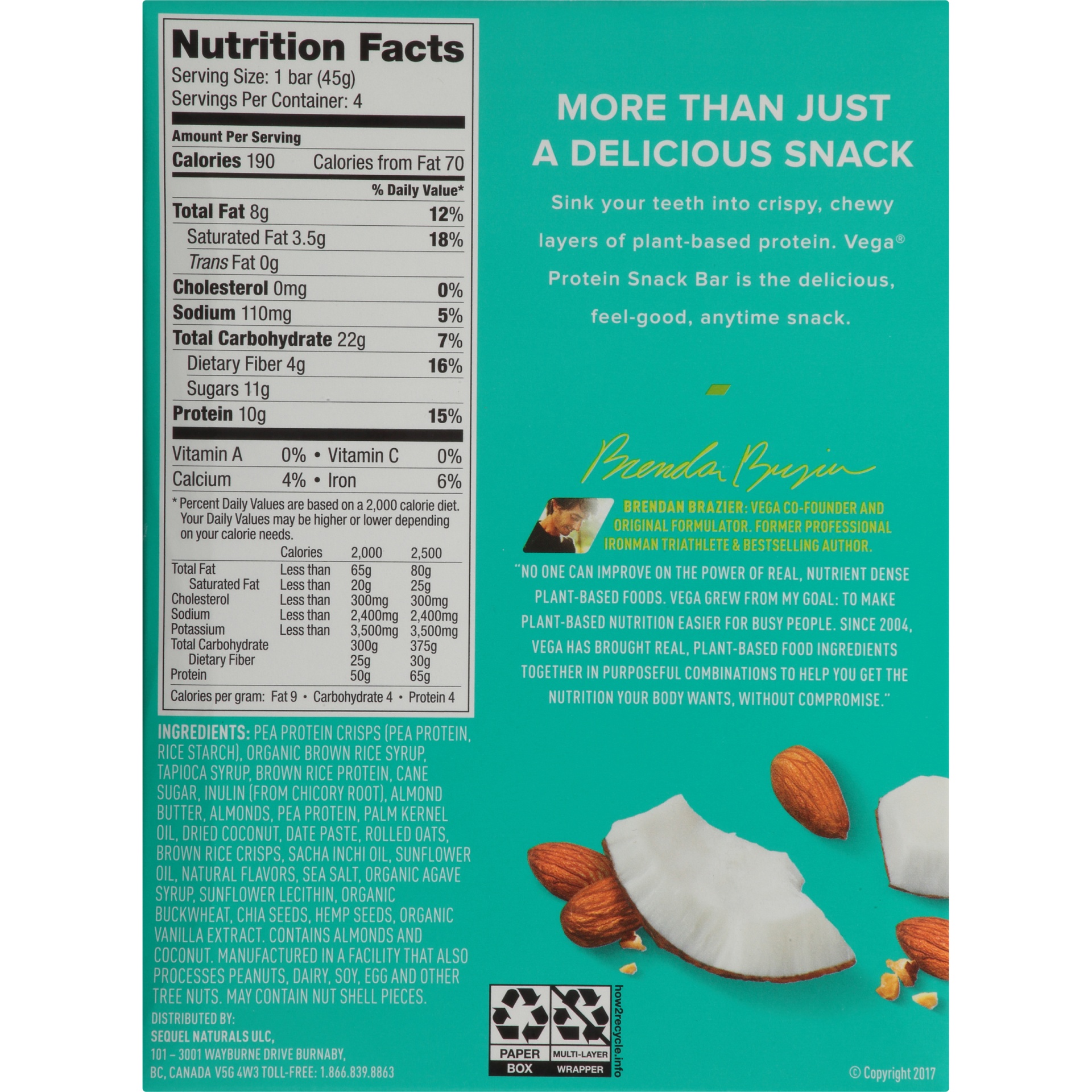 slide 6 of 8, Vega Coconut Almond Protein Snack Bar, 4 ct; 1.6 oz