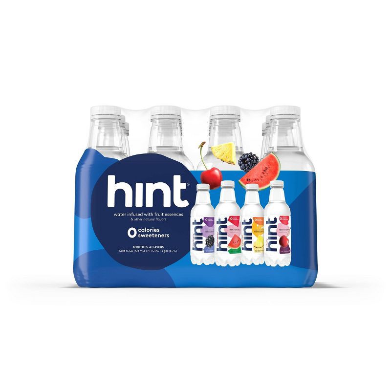 slide 1 of 11, hint Blue Variety Pack Flavored Water - Watermelon, Blackberry, Pineapple, and Cherry - 12pk/16 fl oz Bottles, 12 ct; 16 fl oz