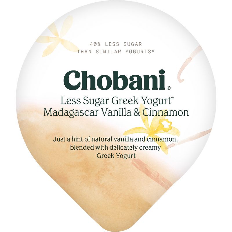 slide 8 of 8, Chobani Less Sugar Low-Fat Blended Madagascar Vanilla & Cinnamon Greek Yogurt - 5.3oz, 5.3 oz