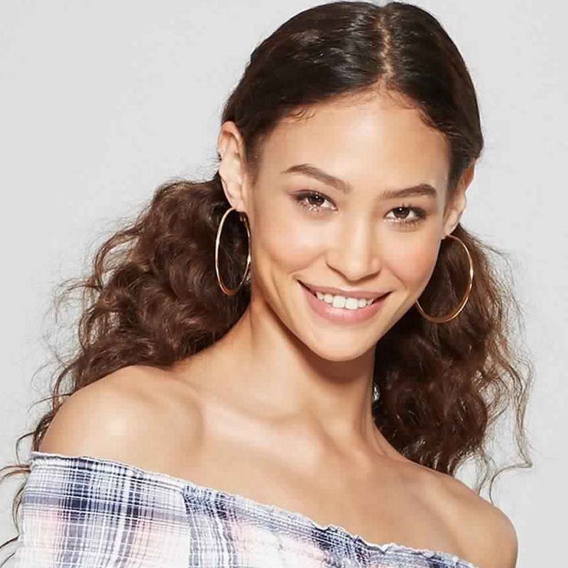 slide 2 of 3, Large Knife Edge Hoop Earrings - A New Day™ Gold: Iron, Nickel-Free, 2.6" Length, 1 ct