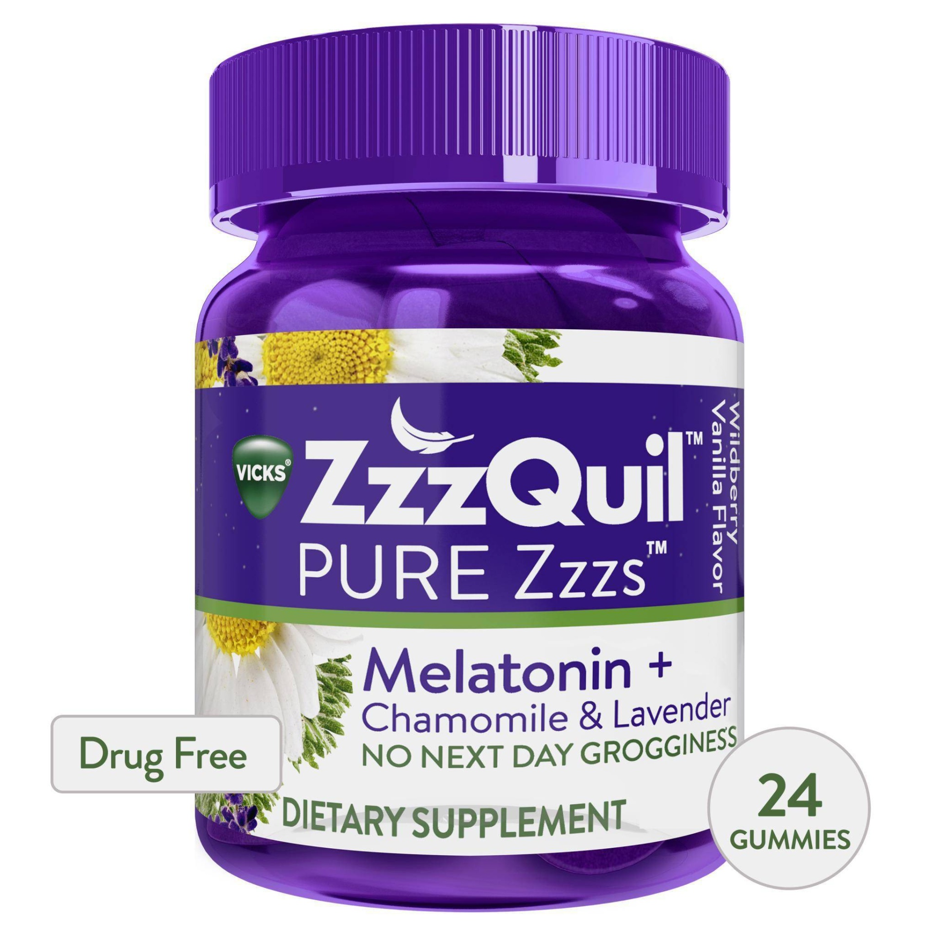 slide 1 of 5, Vicks Zzzquil Pure Zzzs Melatonin With Chamomile And Lavender Gummies, 24 ct