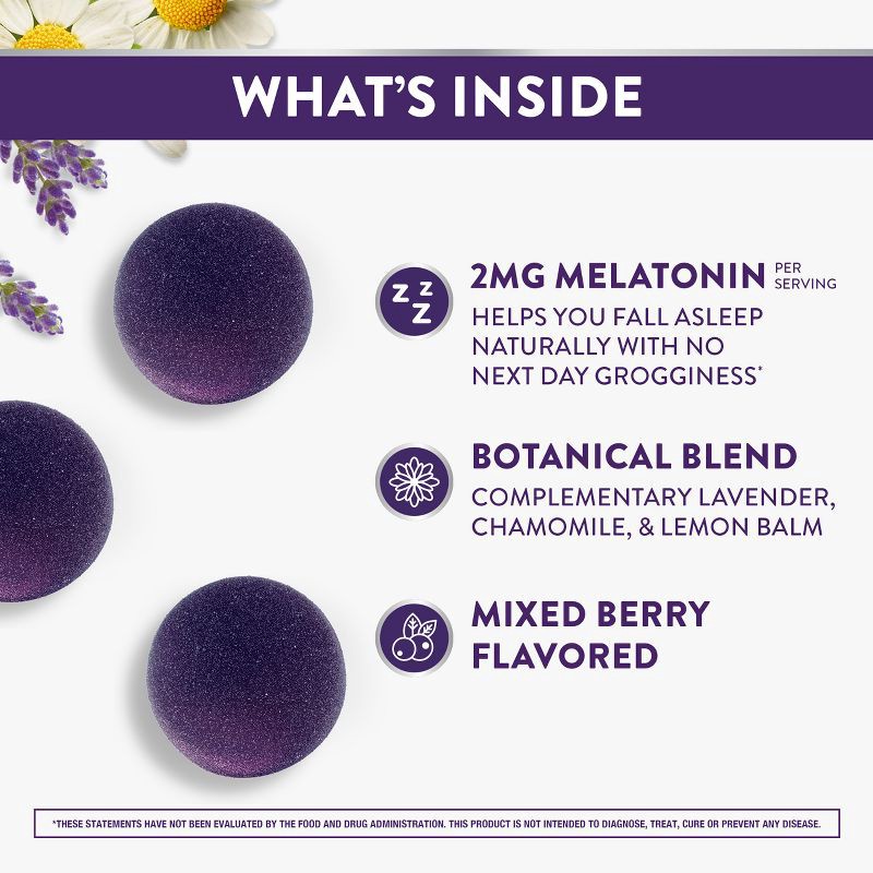 slide 2 of 6, ZzzQuil Pure Zzzs Chamomile & Lavender Melatonin Gummies - Wildberry Vanilla - 48ct, 48 ct