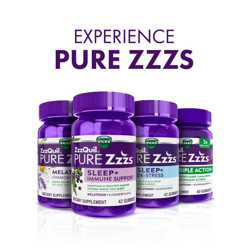 slide 5 of 6, ZzzQuil Pure Zzzs Chamomile & Lavender Melatonin Gummies - Wildberry Vanilla - 48ct, 48 ct