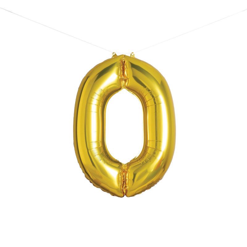 slide 1 of 4, 34" Number 0 Foil Balloon - Spritz™: Gold Birthday Decoration, Solid Pattern, All Ages, 1 ct