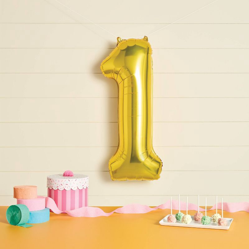 slide 2 of 4, 34" Number 1 Foil Balloon - Spritz™: Gold Birthday Decoration, Solid Pattern, All Ages, 1 ct