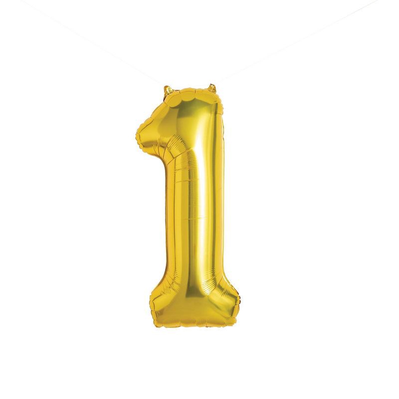 slide 1 of 4, 34" Number 1 Foil Balloon - Spritz™: Gold Birthday Decoration, Solid Pattern, All Ages, 1 ct
