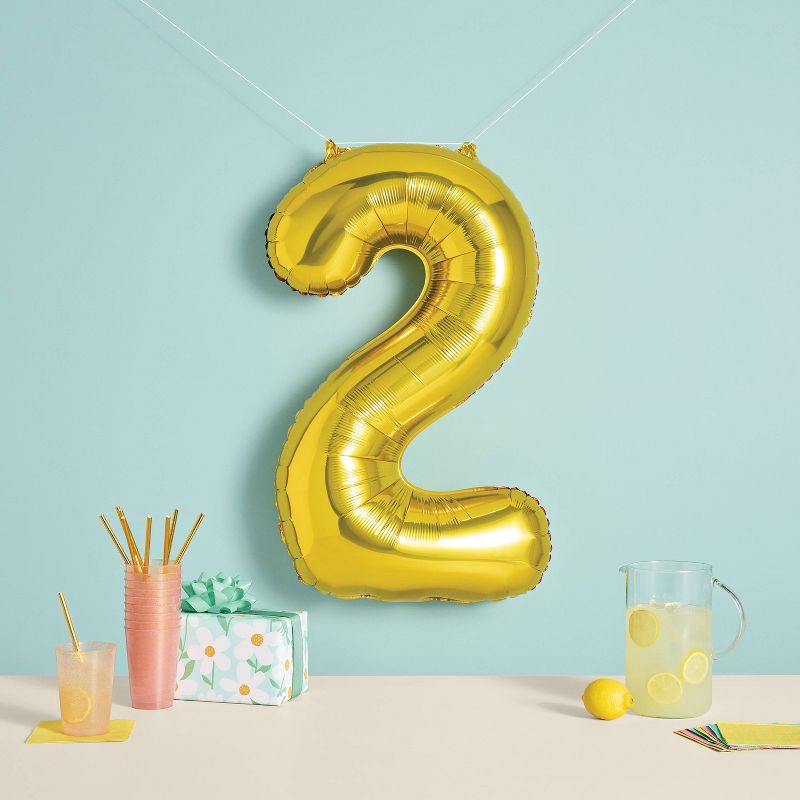 slide 2 of 4, 34" Number 2 Foil Balloon - Spritz™: Gold Birthday Decoration, Solid Pattern, All Ages, 1 ct