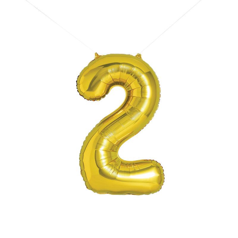 slide 1 of 4, 34" Number 2 Foil Balloon - Spritz™: Gold Birthday Decoration, Solid Pattern, All Ages, 1 ct