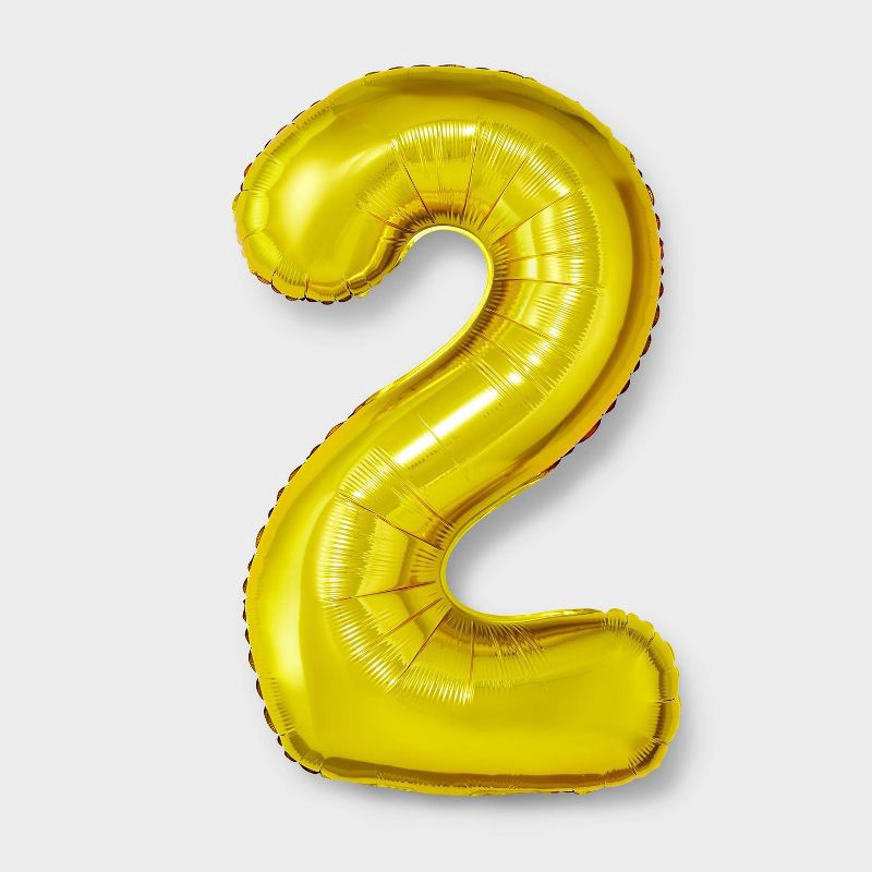 slide 1 of 4, 34" Number 2 Foil Balloon - Spritz™: Light Gold Birthday Party Decor, Solid Pattern, All Ages, 1 ct