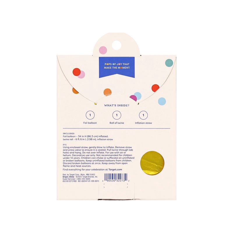 slide 3 of 4, 34" Number 3 Foil Balloon - Spritz™: Gold Birthday Decoration, Solid Pattern, All Ages, 1 ct