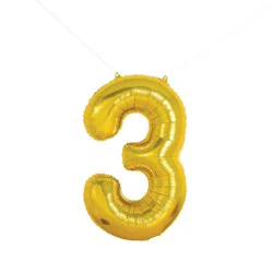 34" Number 3 Foil Balloon - Spritz™: Gold Birthday Decoration, Solid Pattern, All Ages
