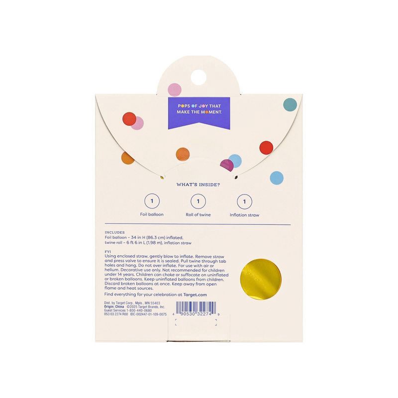 slide 3 of 4, 34" Number 4 Foil Balloon - Spritz™: Gold Birthday Decoration, Solid Pattern, All Ages, 1 ct