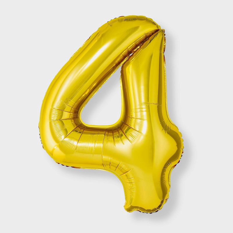 slide 1 of 4, 34" Number 4 Foil Balloon - Spritz™: Light Gold, Birthday Party Decor, Solid Pattern, All Ages, 1 ct