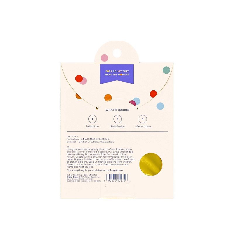 slide 3 of 4, 34" Number 5 Foil Balloon - Spritz™: Gold Birthday Decoration, Solid Pattern, All Ages, 1 ct