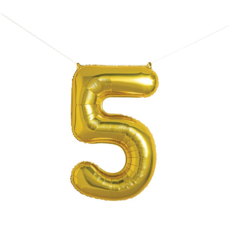 slide 1 of 4, 34" Number 5 Foil Balloon - Spritz™: Gold Birthday Decoration, Solid Pattern, All Ages, 1 ct