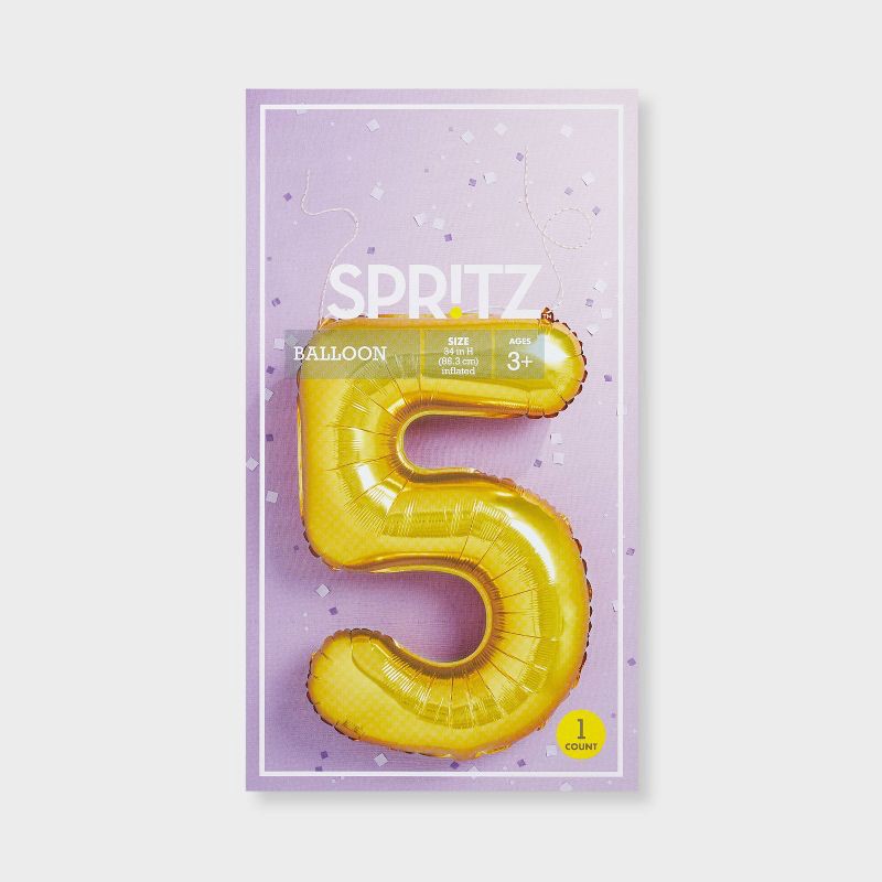 slide 4 of 4, 34" Number 5 Foil Balloon - Spritz™, 1 ct