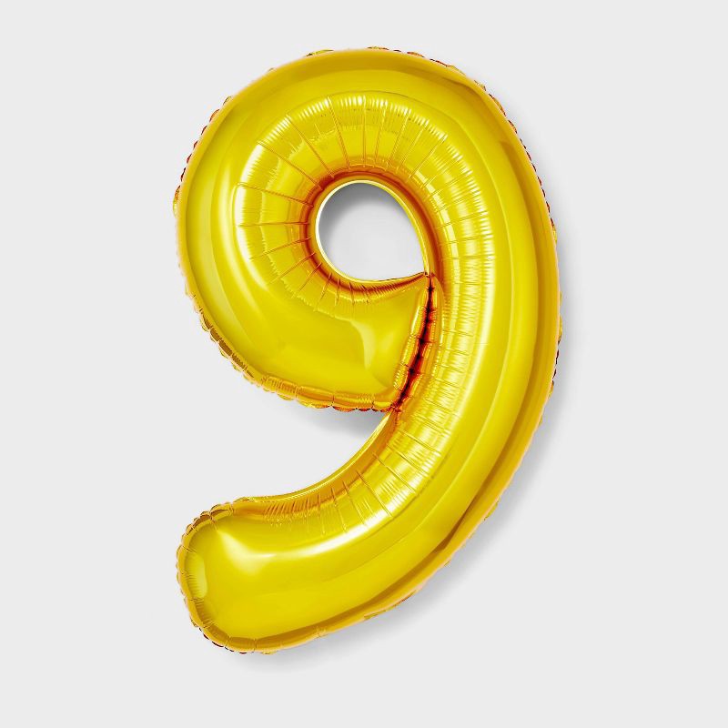 slide 1 of 4, 34" Number 9 Foil Balloon - Spritz™: Light Gold, Birthday Party Decor, Solid Pattern, All Ages, 1 ct