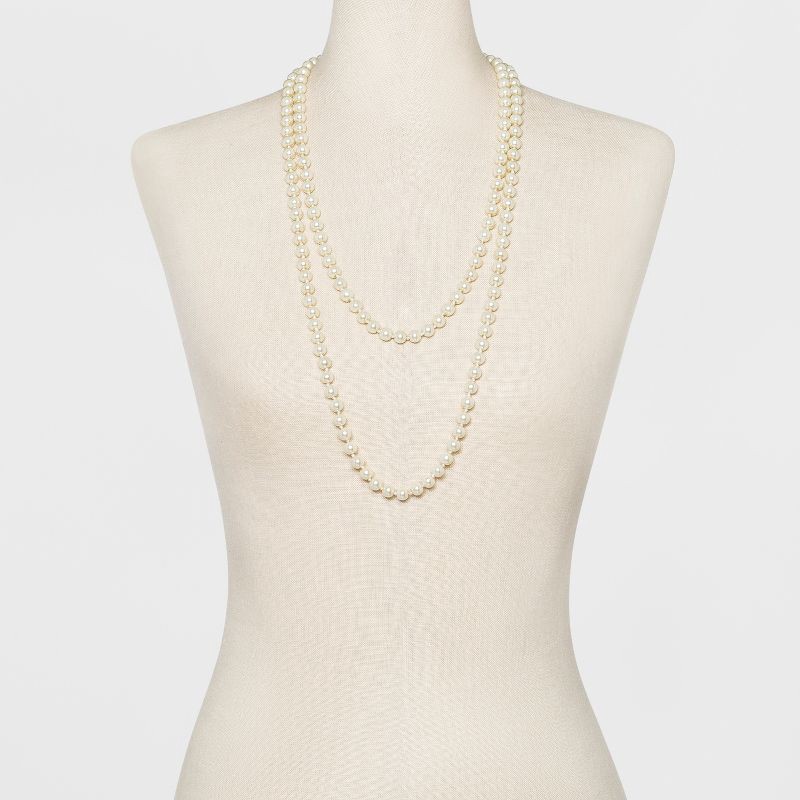 slide 2 of 3, Long Faux Pearl Necklace - A New Day™ Silver/White: 60-Inch Beaded Jewelry with 3-Inch Extender, Glass and Plastic Material, 1 ct