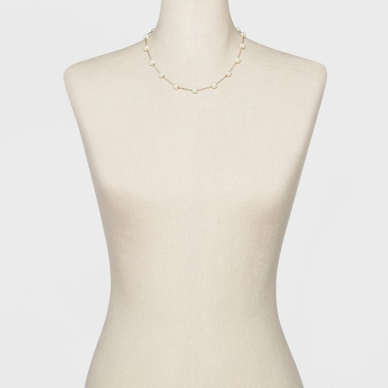 slide 2 of 3, Short Faux Pearl Chain Necklace - A New Day™ Silver: Lobster Claw Clasp, Glass Brass Zinc, 18" with 3" Extender, 1 ct