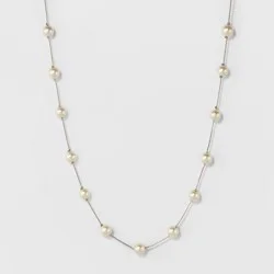 Short Faux Pearl Chain Necklace - A New Day™ Silver: Lobster Claw Clasp, Glass Brass Zinc, 18" with 3" Extender