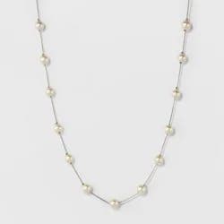 Short Faux Pearl Chain Necklace - A New Day™ Silver: Lobster Claw Clasp, Glass Brass Zinc, 18" with 3" Extender