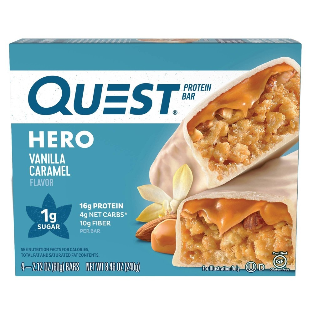 slide 2 of 6, Quest Hero Protein Bar Vanilla Caramel, 4 ct