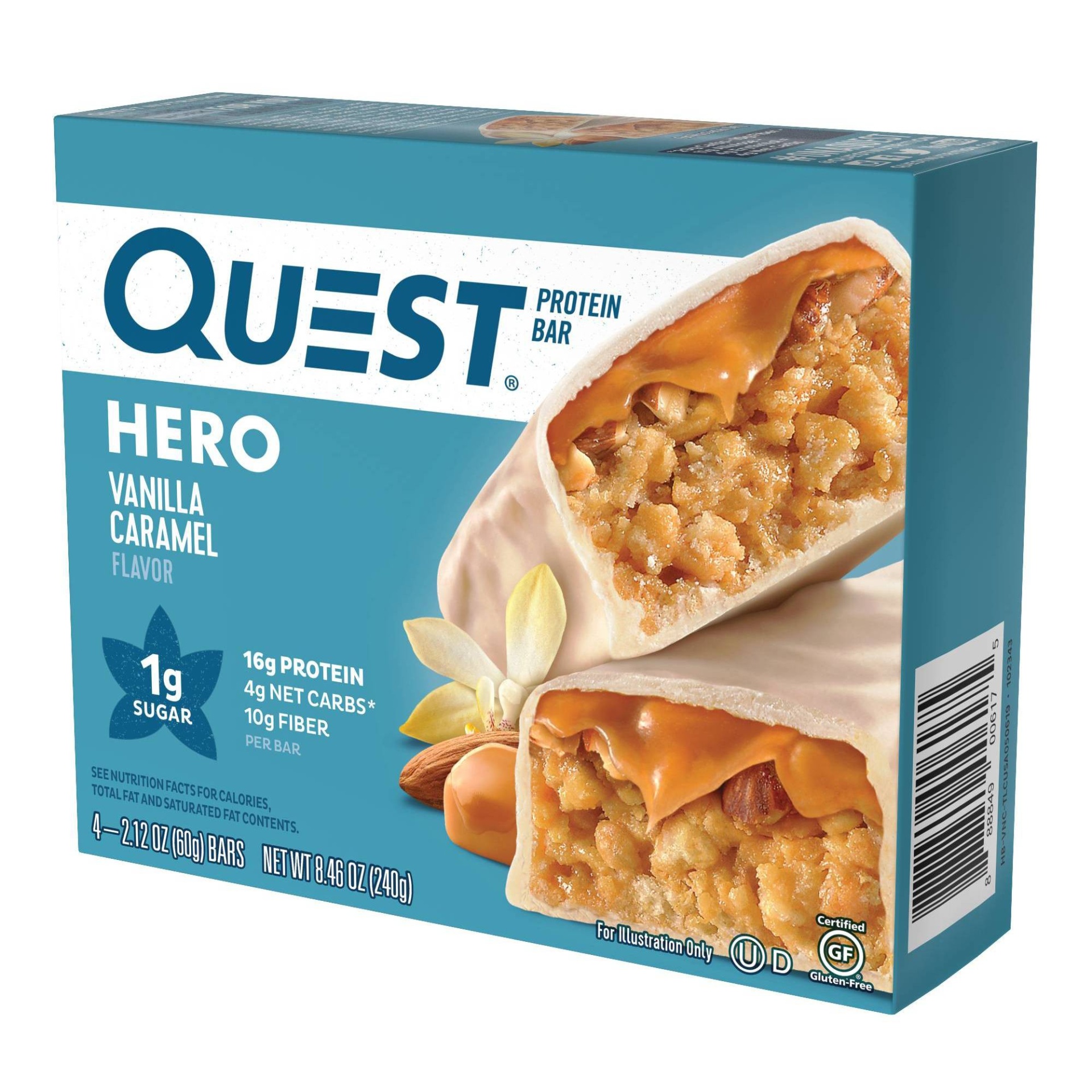 slide 1 of 6, Quest Hero Protein Bar Vanilla Caramel, 4 ct