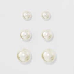 Faux Pearl Stud Earring Set 3ct - A New Day™ Silver: Glass, Brass, Nickel-Free Metal, Post Closure, 0.25" Dimensions