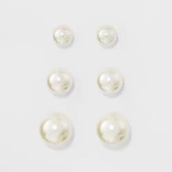 Faux Pearl Stud Earring Set 3ct - A New Day™ Silver: Glass, Brass, Nickel-Free Metal, Post Closure, 0.25" Dimensions