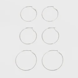 Thin Clickback Hoop Earring Set 3ct - A New Day™ Silver: Leverback Closure, Brass Nickel-Free Metal, 16+ Age, 2" Diameter