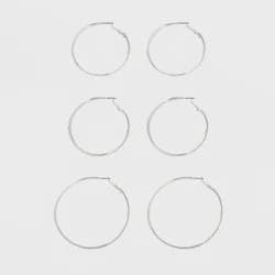 Thin Clickback Hoop Earring Set 3ct - A New Day™ Silver: Leverback Closure, Brass Nickel-Free Metal, 16+ Age, 2" Diameter