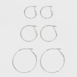 Hoop Earring Set 3pc - A New Day™ Silver: Nickel-Free Metal, Leverback Closure, 2.25" Length