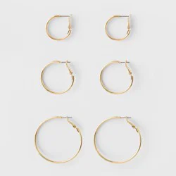 Small Hoop Earring Set 3ct - A New Day™ Gold: Brass, Nickel-Free, Leverback Closure