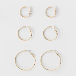 Small Hoop Earring Set 3ct - A New Day™ Gold: Brass, Nickel-Free, Leverback Closure