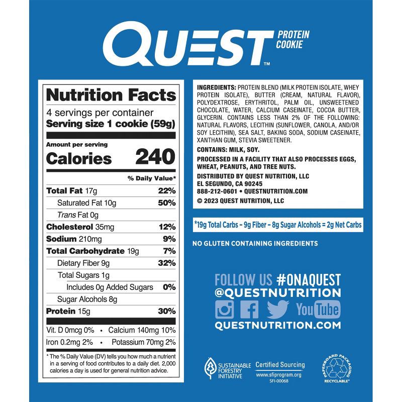 slide 5 of 7, Quest Nutrition 15g Protein Cookie - Chocolate Chip Cookie - 4ct (Product May Vary), 8.32 oz