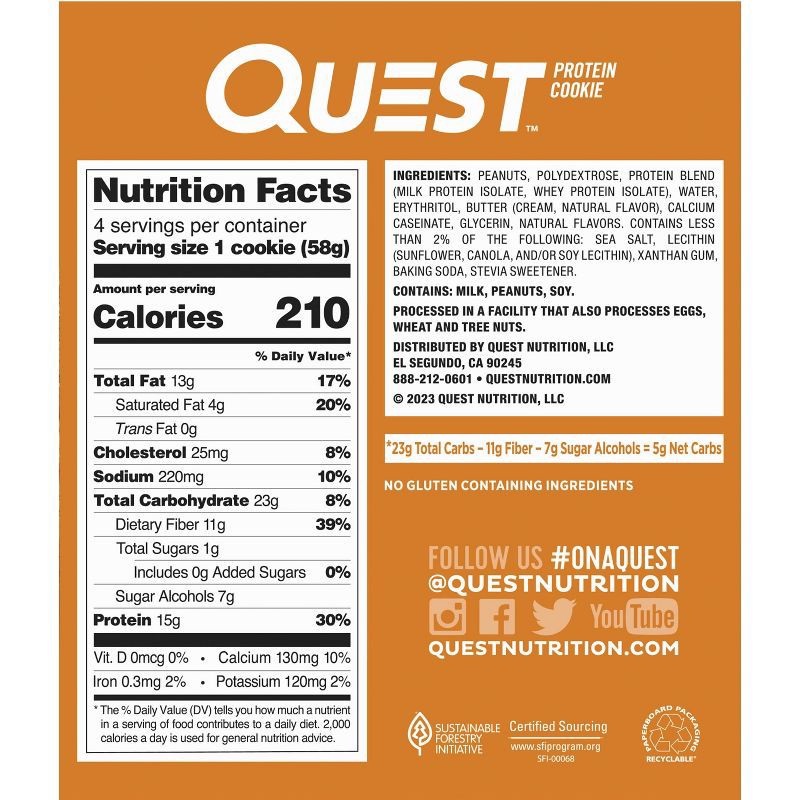 slide 3 of 7, Quest Nutrition Protein Cookie - Peanut Butter - 4ct (Product May Vary), 8.18 oz