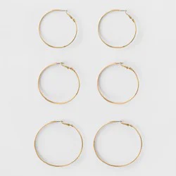 Big Hoop Earring Set 3ct - A New Day™ Gold: Brass, Nickel-Free, Leverback Closure