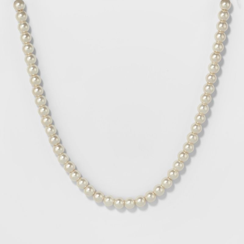 slide 1 of 2, Short Pearl Necklace - A New Day™: Lobster Claw Clasp, 3 Inch Extender, Glass & Plastic Beads, 1 ct