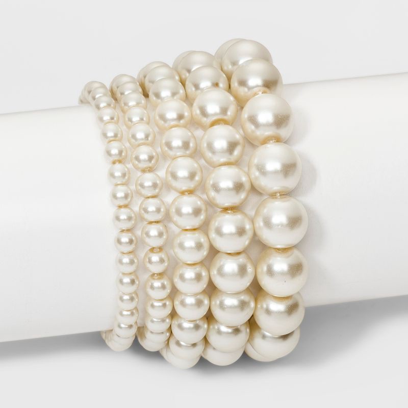 slide 1 of 1, Faux Pearl Stretch Bracelet 5pc - A New Day™ White: Glass & Plastic Material, One Size Fits Most, 5 ct